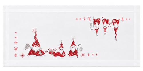 Vervaco Embroidery Christmas Embroidery Kits Cross Stitch Table Runner DIY Set, Tablecloth to Embroider with Image on Cotton and Embroidery Thread, 16 x 40 Inches, Three Christmas Gnomes - color: Various