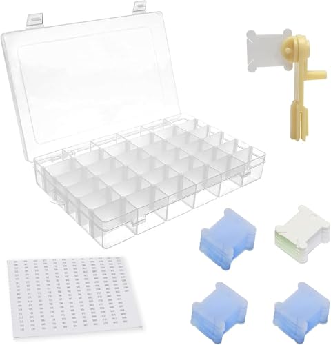 Embroidery Floss Organizer Cross Stitch Thread Organizer-Bobbin Winder 1 Removable 36 Compartments with 150 Floss Bobbins and 2 Pieces Numbered Stickers for Craft DIY Embroidery