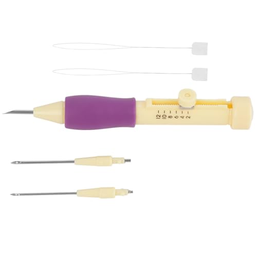Embroidery Punch, Adjustable Needle Length Embroidery Needle Punch with 3 Sizes Needle Pen Kit Tool for DIY Craft(Yellow + ) - size: yellow + purple
