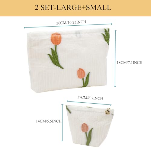 getgto 2 Pcs Makeup Bags, Large Cosmetic Bag Travel Toiletry Bag - color: Tulip