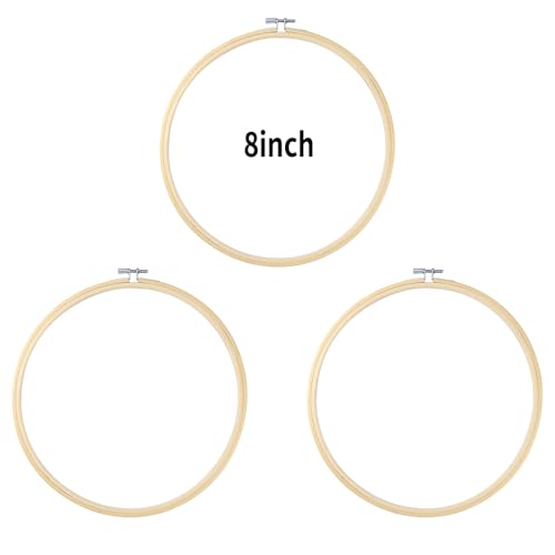 3Pcs 8 Inch Bamboo Embroidery Hoops with Sewing Scissors, Seam Ripper,Needle Threader, Round Cross Stitch Hoops with Adjustable Screw, Lightweight & Durable Craft Hoops. (Yellow) - color: Yellow