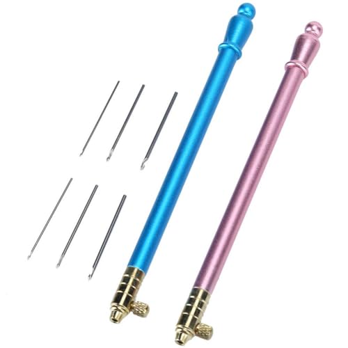 2Pcs Crochet Hooks with 6 Needles, Tambour Embroidery Beading Sequins Needle Tools Kit for DIY Sewing Embroidering Craft, Stainless Steel Handle French Tambour Needle for Women Beg