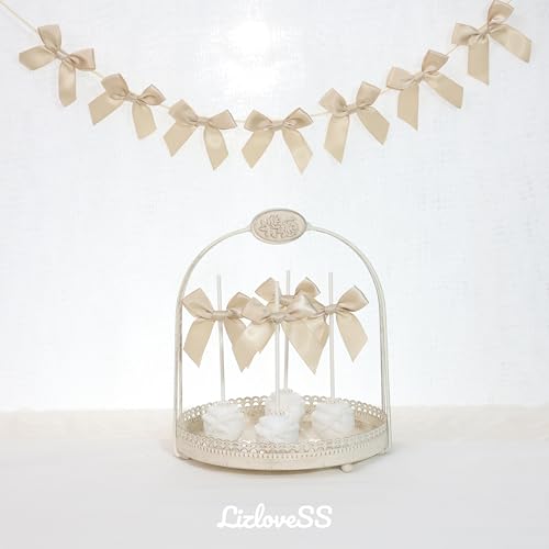 Pre-Tied Self Adhesive Champagne Satin Ribbon Bows for Crafts 3" - color: Champagne