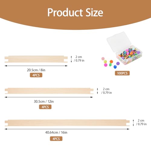 Jieting 12pcs Wooden Stretcher Bars Kit with 100 Tacks, 3 Sizes (8/12/16 Inch) Canvas Stretcher Bars for Needlework, Embroidery, Cross Stitch, Needlepoint & Fabric Crafts Frame Set - color: 8 / 12 / 16 Inch
