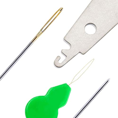 100pcs Cross Stitch Needles +2 Needle Threader Golden Color Large Eyes Cross Stitch DIY Embroidery Hand Needles Sewing Needles in Transparent Box (28#) - style: 28#