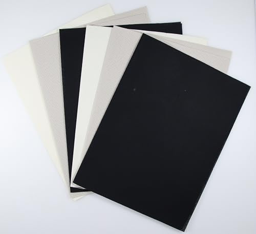 KCS 6 pc of 12" x 18"(30cmx45cm) 14CT Counted Cotton Aida Cloth Cross Stitch Fabric (Antique White+Pearl Grey+Black) - color: Antique White+pearl Grey+black