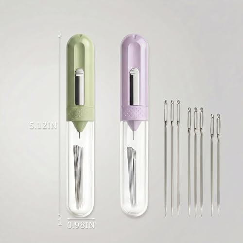5-in-1 Automatic Needle Threader Kit with Seam Ripper, Magnetic Needle Minder, Thimble & 8 Large-Eye Needles – Portable for Embroidery, Cross Stitch, Repairs, Travel (Purple) - color: Purple