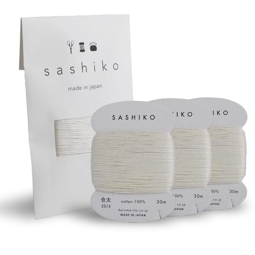 DARUMA Sashiko Thread Card Rolls Set of 3 (32.8 Yards x3) - Sewing & Embroidery, Includes Instruction Manual and Gift Packaging (Thick, Ecru) - color: Ecru, style: Thick