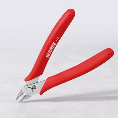 IGAN-170 Flush Wire Cutters (Pack of 2), Precision Jewelry Making Flush Cut Pliers, Small Wire Snips Clippers, Ideal for Ultra-fine Cutting Needs, Red - size: Pack 2