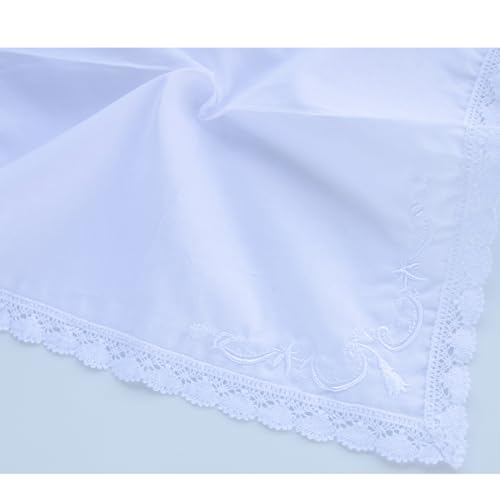 MileyMarla Ladies Embroidery Cotton White Handkerchiefs Lace Wedding Hankies - color: J04-3pcs a