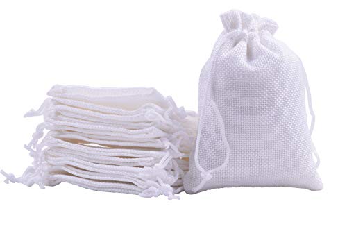 Sansam 50pcs 4.0X5.60 Inch Drawstring Burlap Gift Bags, Jute Jewellery Pouches, Small White Lining Burlap Favor Sacks For Herb, Spices, Jute Treat Bags for Christmas, Wedding, Party - color: White