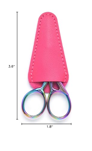 3.6" Sewing Embroidery Scissors with Artificial Leather Cover(Rainbow) - color: Rainbow