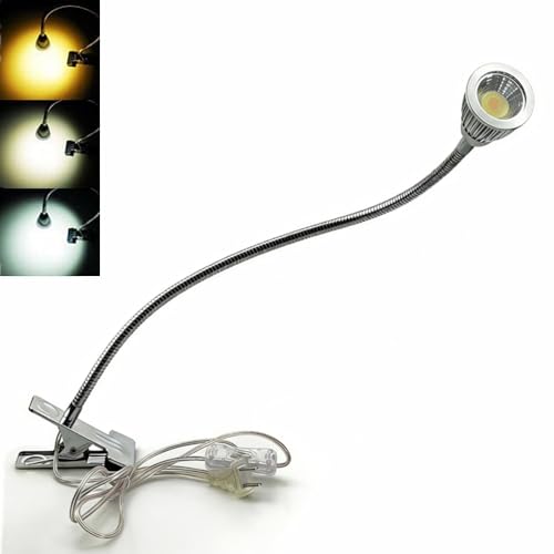 QUANS 5W 3 Colors LED Clip on Tube Flexible Work Desk Table Bed Light SR - color: Silver