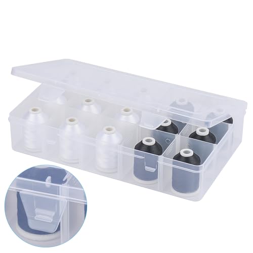 [Box-Upgraded] Machine Embroidery Thread 1000M 9*White 001 + 6*Black 900, with Storage Box Polyester 15 Spools Set for Embroidery Quilting Machine - color: 9White+6Black