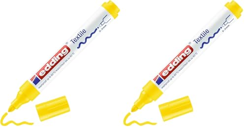 edding 4500 textile marker - yellow - 1 pen - round nib 2-3 mm - permanent fabric markers for drawing on textiles, wash-resistant up to 60 °C - marker pens for fabric lettering (Pack of 2) - color: Yellow, size: 1 Count (Pack of 2)