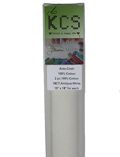 KCS 2 pc of 15" x 18" Counted Cross Stitch Cotton Aida Cloth Needlework Fabric (Antique White, 18CT) - color: Antique White, size: 18CT