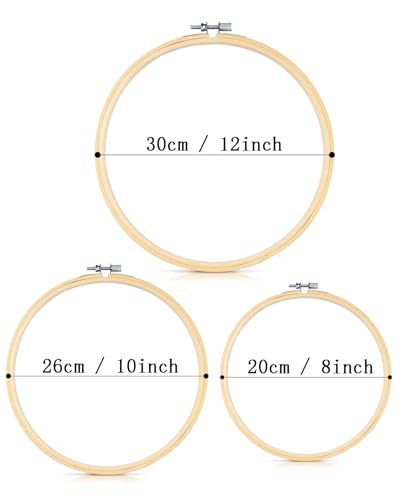 TINDTOP Bamboo Embroidery Hoops, 3 Pieces 8 to 12 Inch Cross Stitch Frame - size: 8IN + 10IN + 12IN