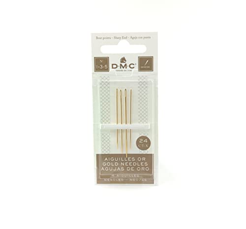 DMC Gold Embroidery Hand Needles (1-3-5-7-8-9 Bundle Pack), Large Eye Sharp End Embroidery and Cross Stitch Needles with Maker Susan Thread Organizer Card (Total 8 Needles, 1 Organizer Card)