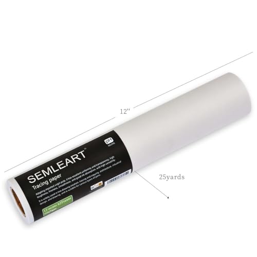 SEMLEART Trace Paper roll 12 inch x 25 Yard,32lb/50gsm,Translucent White tracing Paper for Drawing, Sketching，Sewing Pattern Gift Wrapping,Dressmaking - Sketch & Drafting Paper roll - size: 12in×25yd