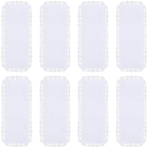 1 Box 10Pcs Cross Stitch Blank Bookmarks Embroidery Needlework Fabric 8 Inch Lace Edge Rectangle White Reading Linen Bookmark Felt Backing for Readers Beginners Crosstitch DIY Craft Supply