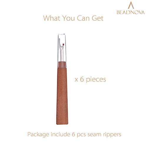BEADNOVA Seam Ripper 6pcs Wooden Style Plastic Thread Cutter Stitch Remover Large Thread Remover Stitch Eraser Tag Ripper for Clothes Crafting Embroidery