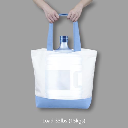TOPDesign 1-Pack Super Strong Large 12oz Cotton Canvas Tote Bag, Reusable Grocery Shopping Cloth Bag, Fashionable Two-Tone Tote for Crafts, DIY Your Creative Designs - color: Light Blue/White