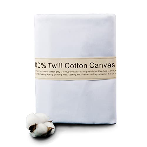 2 Yard White Twill Cotton Canvas Fabric,Natural Thick Cotton Poplin Fabric By The Yard,59 Inches Wide 100% Cotton, Embroidery Muslin Quilting Fabric Material for Sewing Material Apparel Cloth - color: White, size: 2 Yards