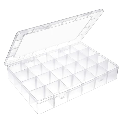 Molain 24 Grids Large Plastic Organizer Box, Clear Storage Box, for Jewelry