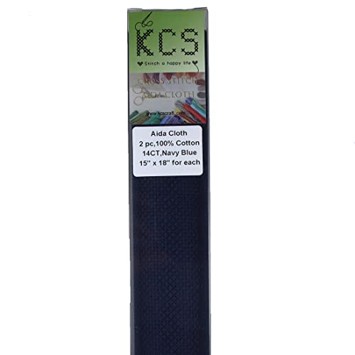 KCS 2 pc of 15" x 18" Counted Cross Stitch Cotton Aida Cloth Needlework Fabric (Navy Blue, 14CT) - color: Navy Blue, size: 14CT