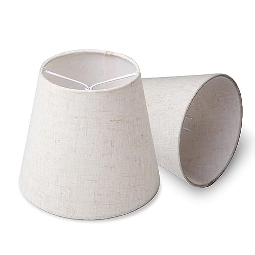 Small Lamp Shade Clip on Bulb for Candelabra Bulbs, Mini Lampshades for Chandeliers, Home Decor Barrel Beige Fabric Linen Lampshade for Table Chandelier Wall Lamp Ceiling Lamps 4x6x5 Inch (2, BEIGE) - color: BEIGE