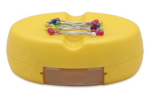 YEQIN Magnetic Sewing Pincushion with 15 Plastic Head Pins, Magnetic Pins Holder for Sewing Quilting, Pins, Paper Clips, Screws (Yellow) - color: Yellow