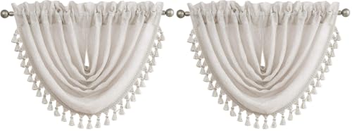 Central Park Linen Waterfall Valance Window Curtain Linen Texture White GEO Embroidery Rod Pocket for Living and Bedroom Semi Sheer Kitchen Curtain, 56"x38", 1 Piece (Pack of 2) - color: Linen (Embroidered), size: 56"W x 38"L (Pack of 2)
