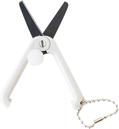 Mini Scissors with Key Chain Mini Telescopic Small Foldable Scissors Portable Safe Pocket Travel Scissors Retractable Kids Shears Sharp Cutting Tools for Cutting, Scrapbooking (White) - color: White