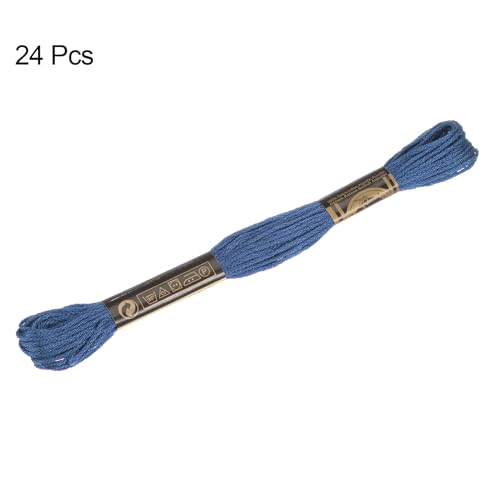 HARFINGTON 24 Skeins Embroidery Floss 8m Each Egyptian Long Fiber Cotton Cross Stitch Thread 26S/2x6 for Embroidery Projects Bracelet, Dark Blue - color: Dark Blue