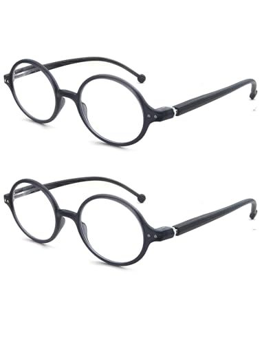 Round Reading Glasses for Women Men Blue Light Blocking Circular Readers Unisex Ultra Lightweight Circle Eyeglasses - color: 2 Pairs of Black Reading Glasses