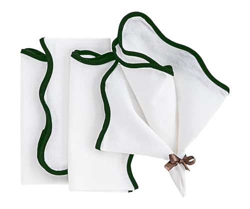Embroidery Napkins, Green Scallop Cloth Napkins, 100% Cotton Dinner Napkin, Set of 4, Washable & Reusable Napkin for Wedding, Party & Daily Use, Wavy Edge Green Table Napkins 18x18 - color: Green Edges