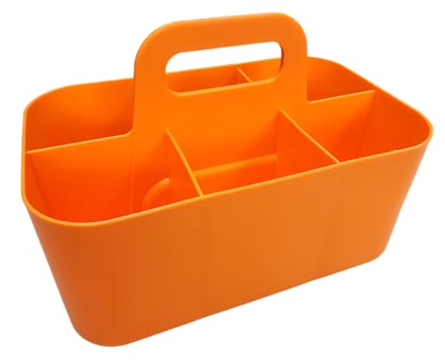 2 Pack Small 6 Compartment Multiuse Caddy Organizer with Handle Art Craft Supplies, Office, Desk, Stationery Pen Holder Stackable- Made In USA (Orange) - color: Orange