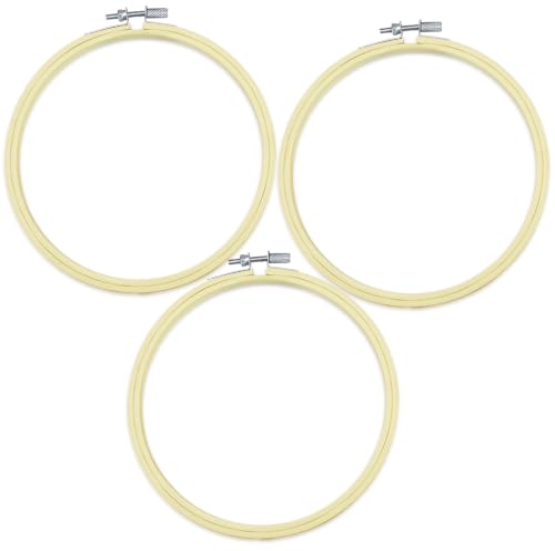 Cldamecy 3 Pieces 6 Inch Bamboo Embroidery Hoops, Adjustable Round Cross Stitch Hoops, Frames for DIY Hand Embroidery Punch Needle Needlepoint Craft Art Wall Decor - style: 3pcs 6 inch