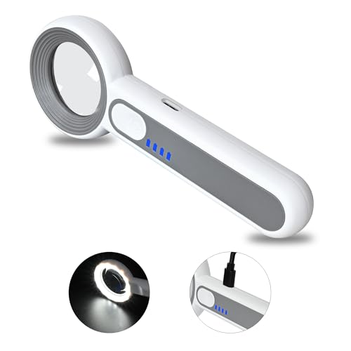 11X Magnifying Glass With Light, Lightweight Rechargeable, 10 LED Power Indicator Handheld for Reading Small Prints, Crafting, Inspecting Coins and Close Work - size: 11X