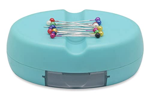 YEQIN Magnetic Sewing Pincushion with 15 Plastic Head Pins, Magnetic Pins Holder for Sewing Quilting, Pins, Paper Clips, Screws (Lake Blue) - color: Lake blue
