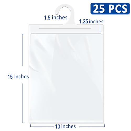 24 Pack Hanging Storage Bags, Large Hook 13 x 16-inch Clear Plastic Bags for Classroom, Library, and Pharmacy Use