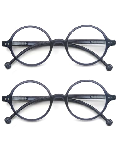 Round Reading Glasses for Women Men Blue Light Blocking Circular Readers Unisex Ultra Lightweight Circle Eyeglasses - color: 2 Pairs of Black Reading Glasses