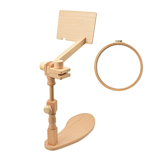 Hinourisha Adjustable Embroidery Hoop Stand, Rotated Cross Stitch Stand Lap, Beech Wood Embroidery Hoop Holder with Pattern Splint, Hands Free Embroidery Frame Stand for Art Craft Sewing#013