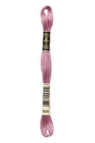 DMC 117-3688 Mouline Stranded Cotton Six Strand Embroidery Floss Thread, Medium Mauve, 8.7-Yard