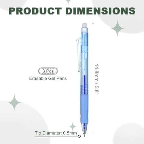 PATIKIL 3pcs Erasable Gel Pens 0.5mm Fine Point Retractable Heat Light Blue - color: Light Blue