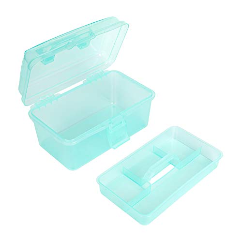 Multipurpose Plastic Art and Craft Supply Storage Container Bin Case with Removable Tray and Handle, First Aid Box Organizer, Clear&Green - color: clear/green