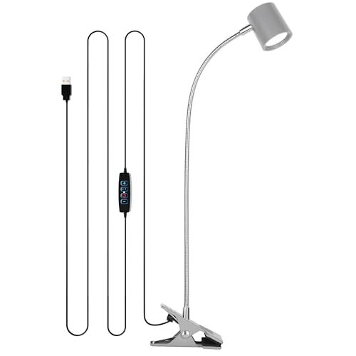 Dott Arts Desk Lamp,USB Clip On Light with 3 Color Modes,LED Reading Lamp - color: Gray