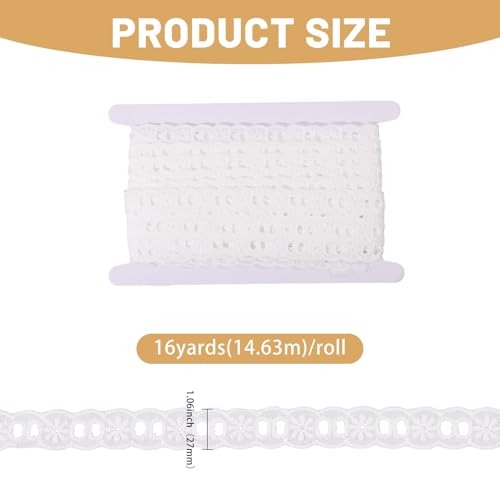CHGCRAFT 16 Yards White Cotton Eyelet Lace Embroidery Ribbon Edge Floral Cotton Lace Ribbon Embroidery Lace Trim DIY Accessories for Sewing Clothes, 1 Inch Wide - size: 1 inch
