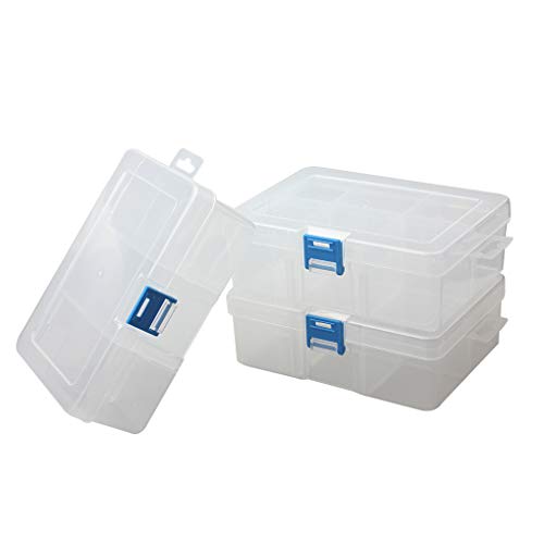3 Pack Plastic Removable Divider Box and Storage Case for Small Parts, Hardware and Craft, 6 Grids, Clear - size: 6 Grids