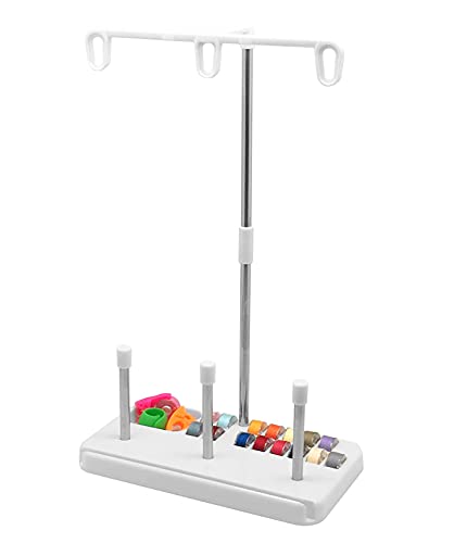 Thread Spool Holder Stand- 3 Spools Holder for Domestic (Home-Base) Embroidery and Sewing Machines - Four Colors for Choices - color: White